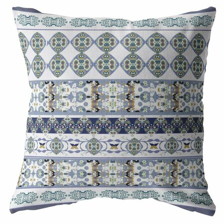 PALACEDESIGNS 20 in. Strips Indoor & Outdoor Zippered Throw Pillow Navy Teal & White PA3106364